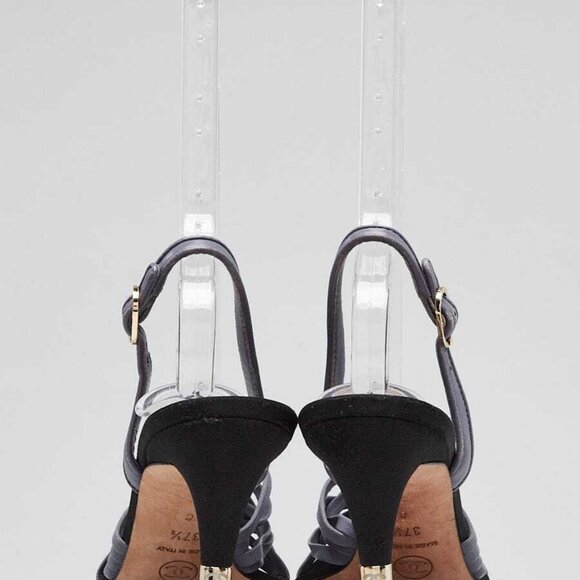 Chanel Grey Leather Strappy Sling Back Heels Size 7/37.5 - Picture 5 of 5